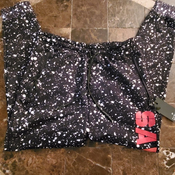 Public Record Men's standard fit black white paint spatter savage Joggers M NWT - Picture 2 of 5